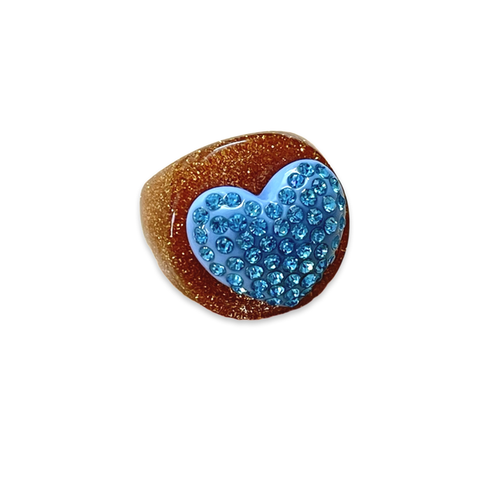 Large Crystal Heart Gold Rush Circle Ring