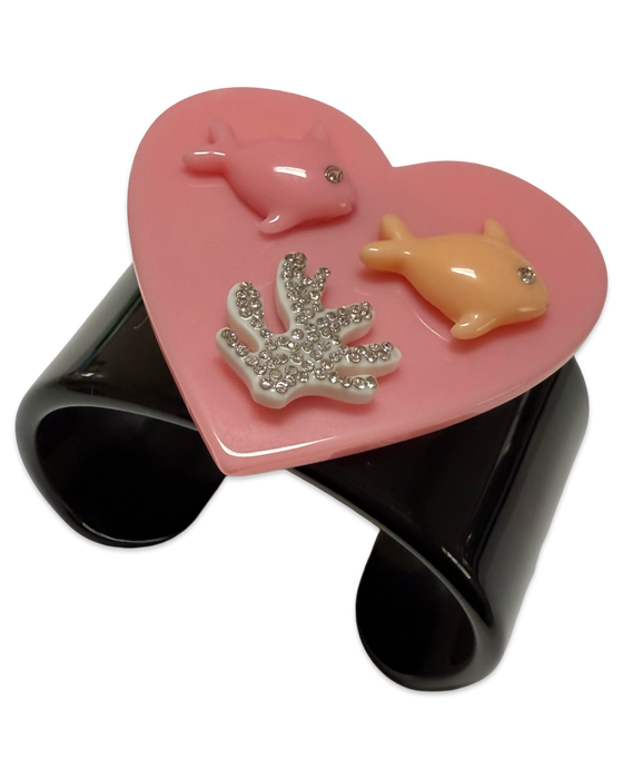 Crystal Coral and Fish Cuff Bracelet