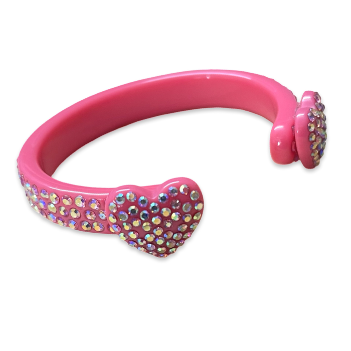 Thin Crystal Encrusted Hearts Cuff Bracelet