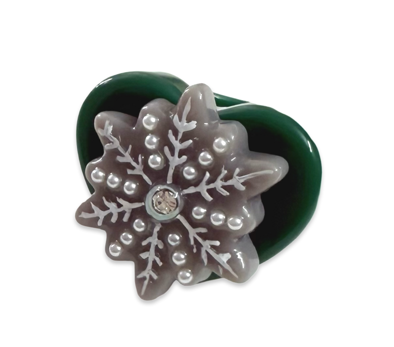 Pearl Crystal Snowflake Heart Ring