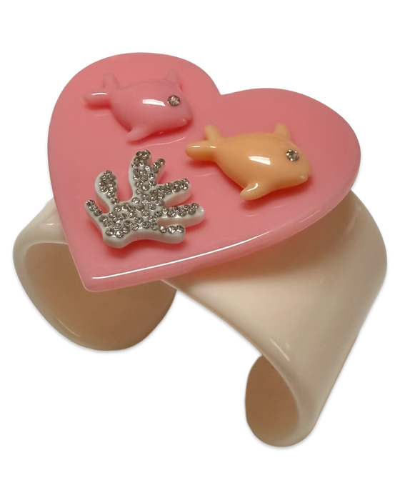 Crystal Coral and Fish Cuff Bracelet