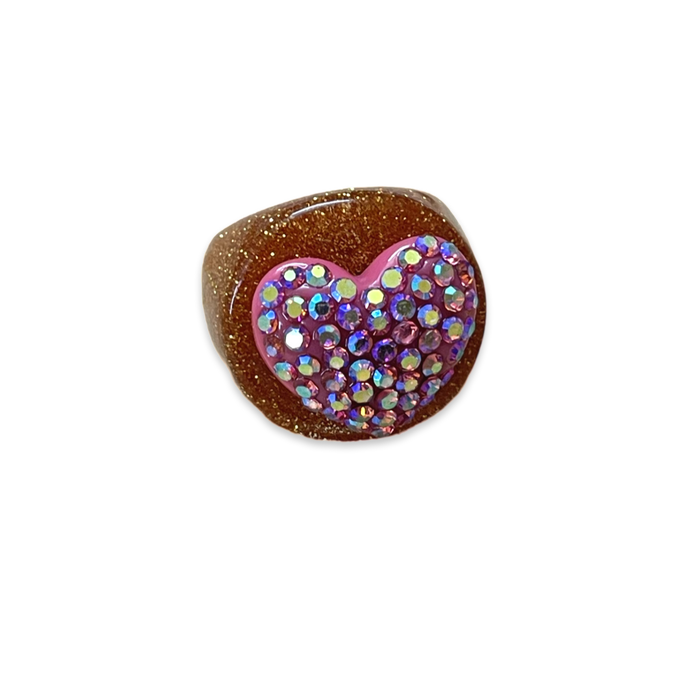 Large Crystal Heart Gold Rush Circle Ring