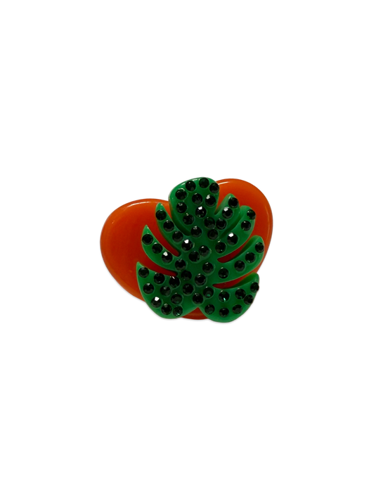 Crystal Monstera Leaf Circle and Heart Ring