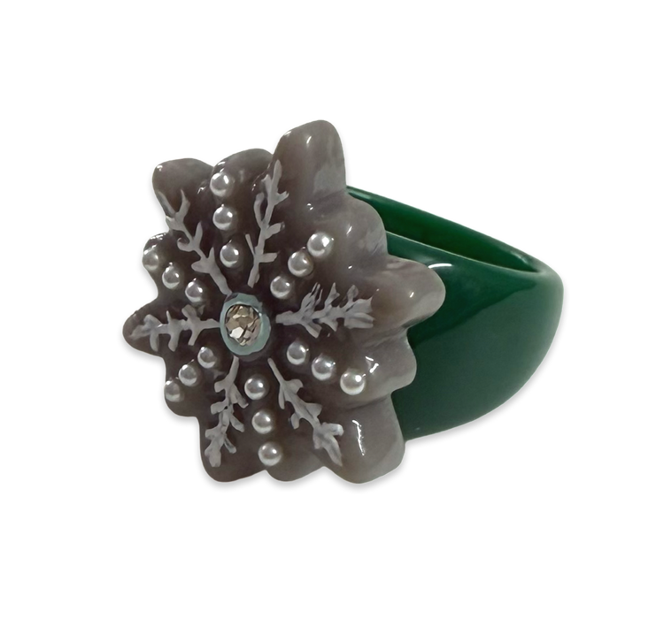 Pearl Crystal Snowflake Classic Ring