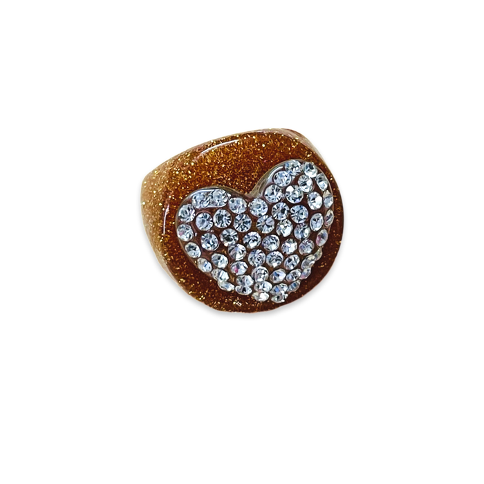 Large Crystal Heart Gold Rush Circle Ring