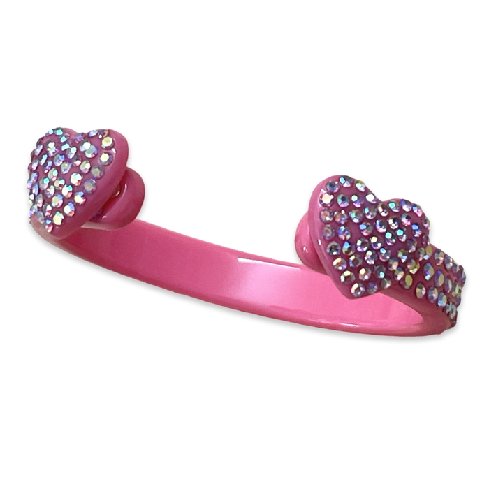 Thin Crystal Encrusted Hearts Cuff Bracelet