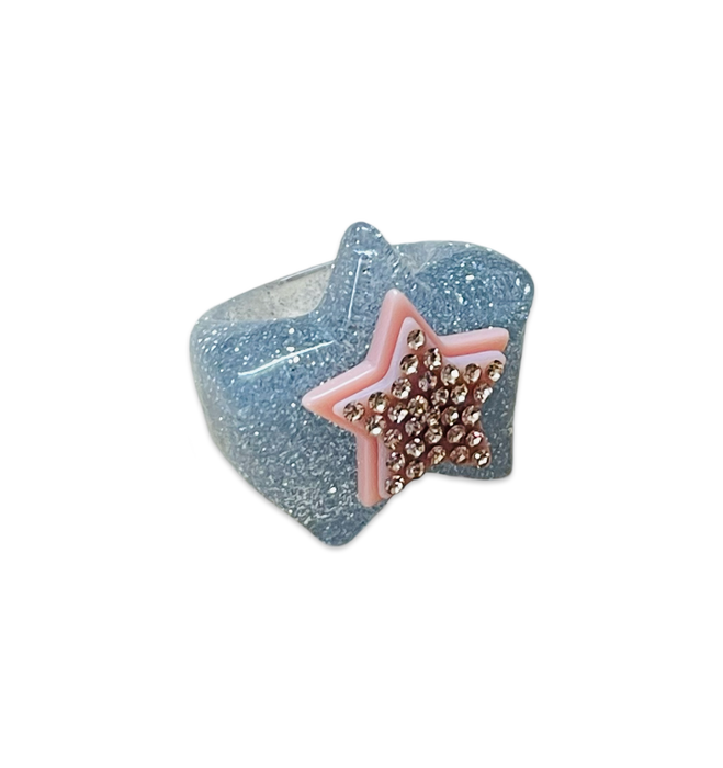 Stacked Crystal Star on Glitter Star Base Ring