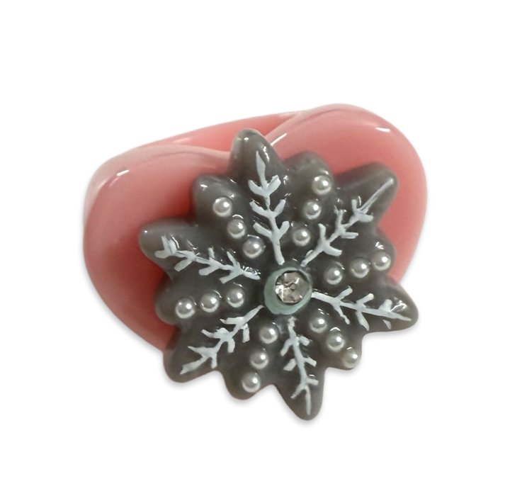 Pearl Crystal Snowflake Heart Ring
