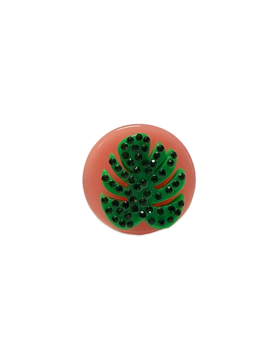 Crystal Monstera Leaf Circle and Heart Ring