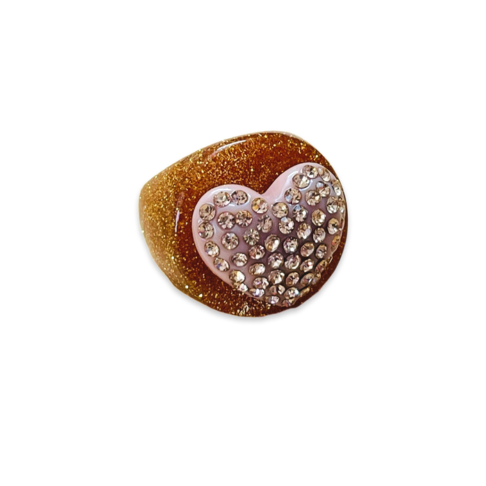 Large Crystal Heart Gold Rush Circle Ring