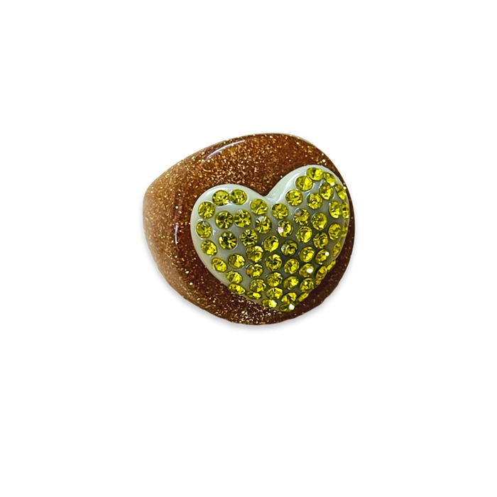 Large Crystal Heart Gold Rush Circle Ring