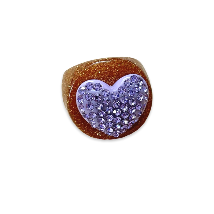 Large Crystal Heart Gold Rush Circle Ring
