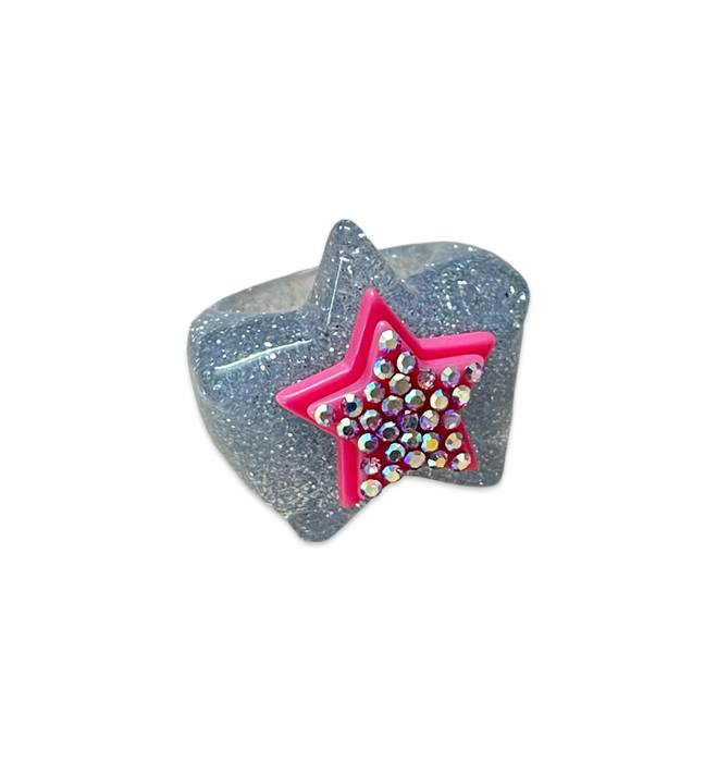Stacked Crystal Star on Glitter Star Base Ring