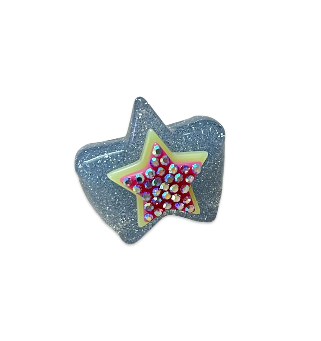 Stacked Crystal Star on Glitter Star Base Ring