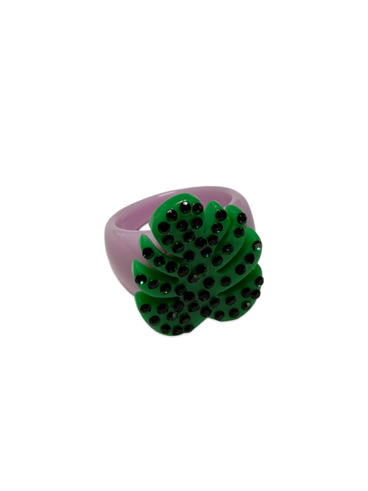 Crystal Monstera Leaf Classic Ring