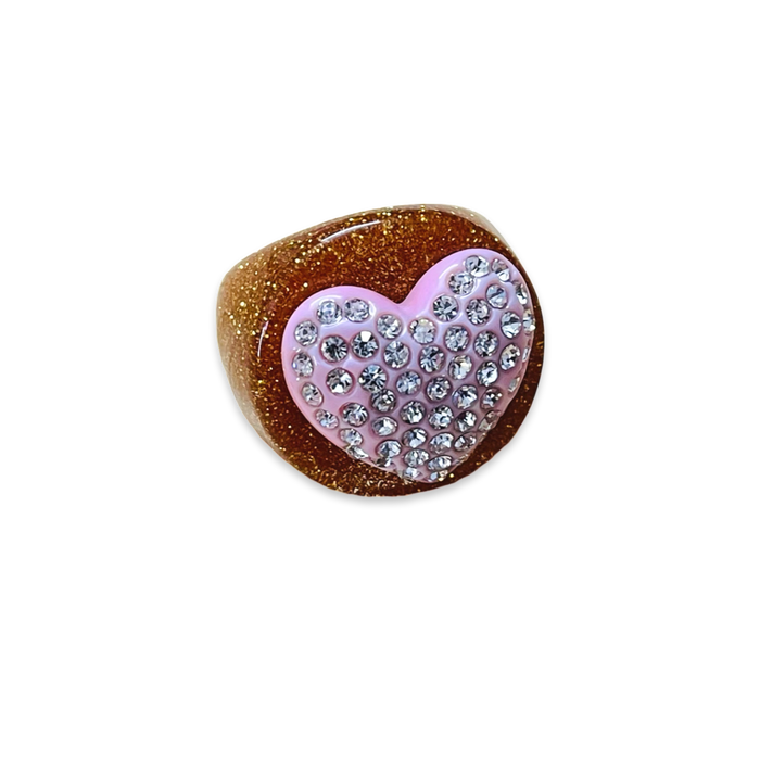 Large Crystal Heart Gold Rush Circle Ring