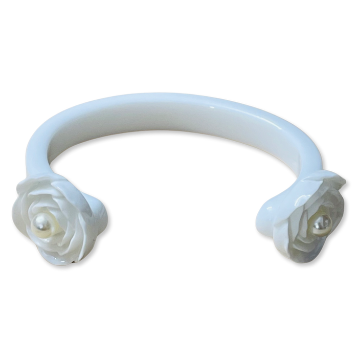 Pearl Flower Floating Thin Cuff Bracelet
