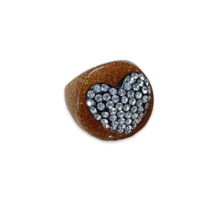 Large Crystal Heart Gold Rush Circle Ring