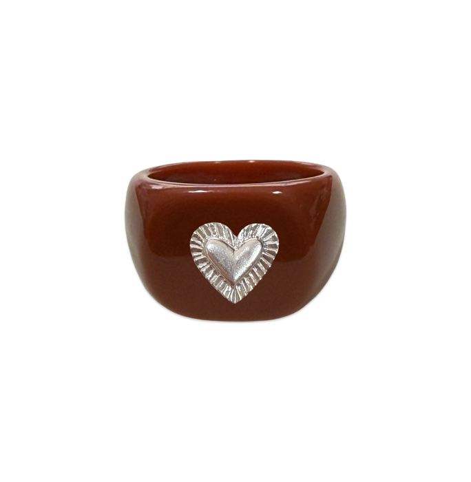 Sterling Silver Etched Heart Ring