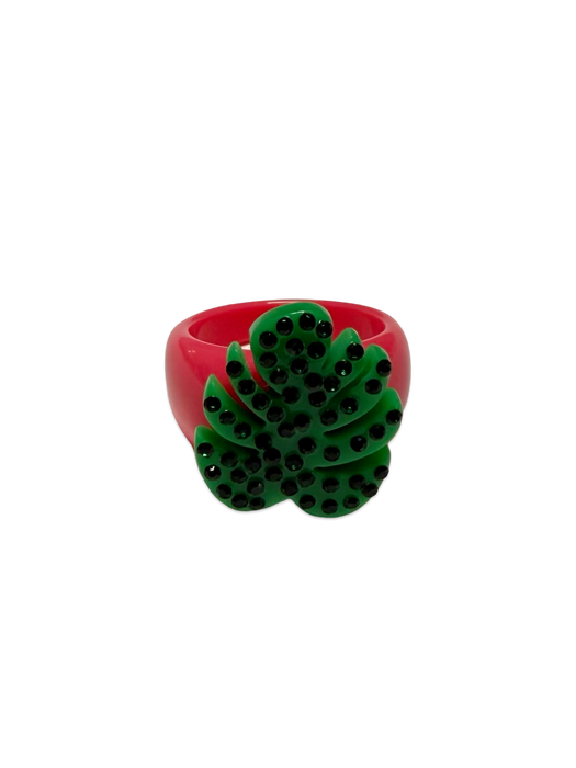 Crystal Monstera Leaf Classic Ring