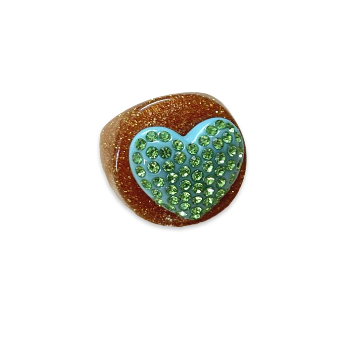 Large Crystal Heart Gold Rush Circle Ring