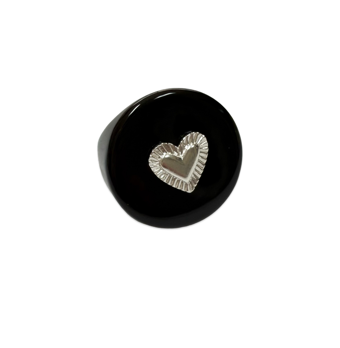 Sterling Silver Etched Heart Ring
