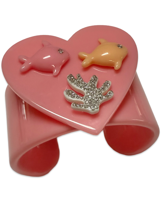 Crystal Coral and Fish Cuff Bracelet