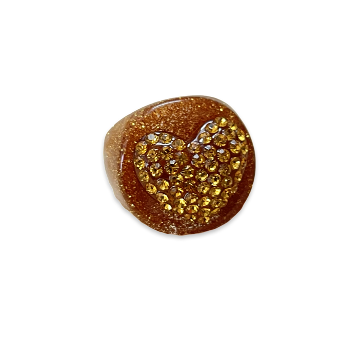 Large Crystal Heart Gold Rush Circle Ring