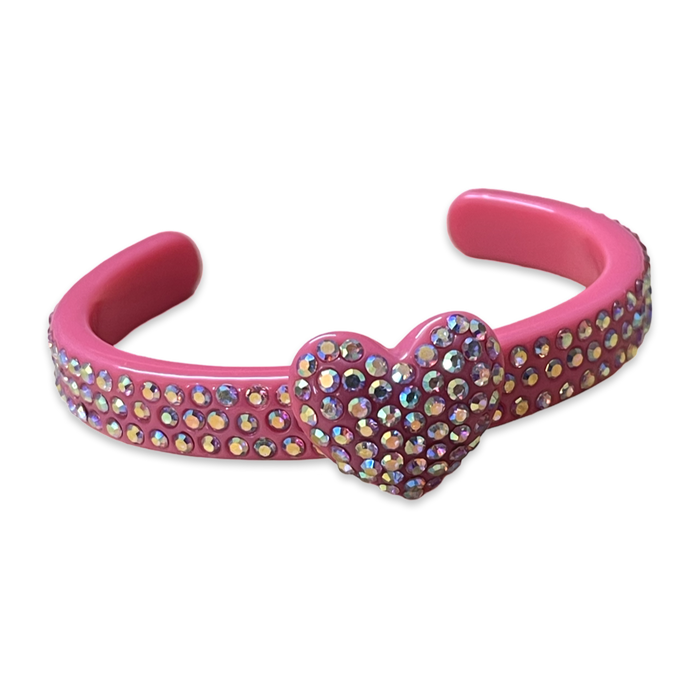 Thin Crystal Encrusted Heart Cuff Bracelet