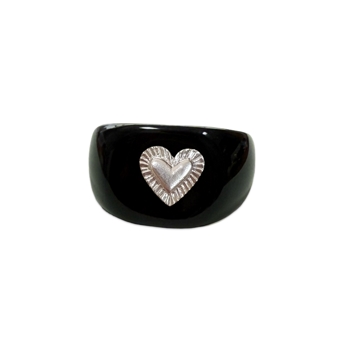 Sterling Silver Etched Heart Ring