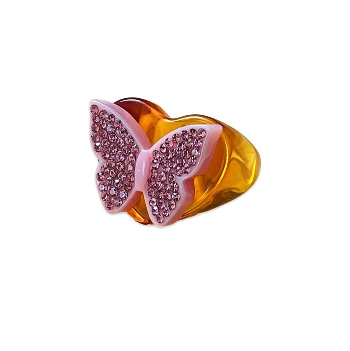 Crystal Butterfly Heart Ring