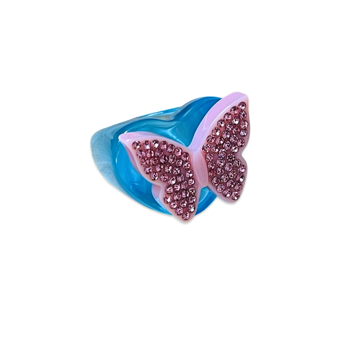 Crystal Butterfly Heart Ring