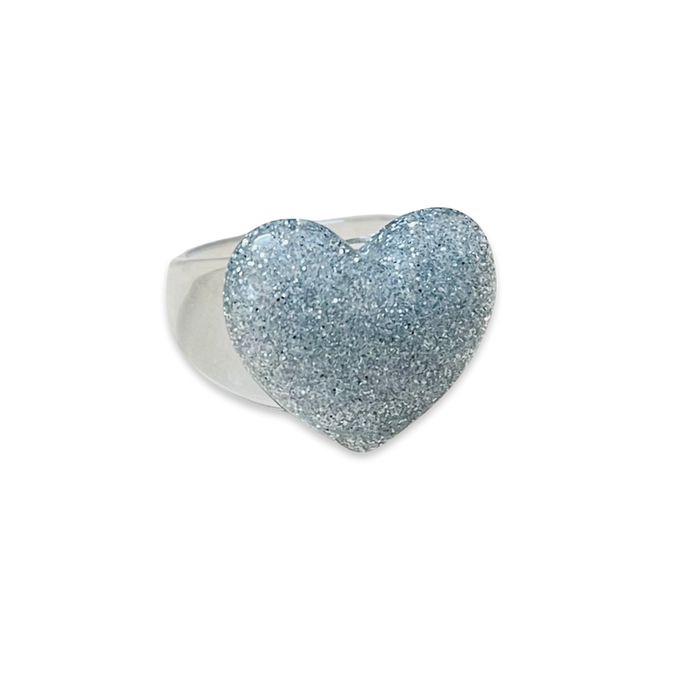 Puffy Glitter Heart Classic Ring