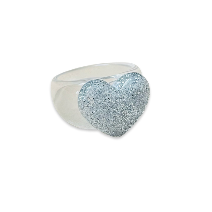 Puffy Glitter Heart Classic Ring