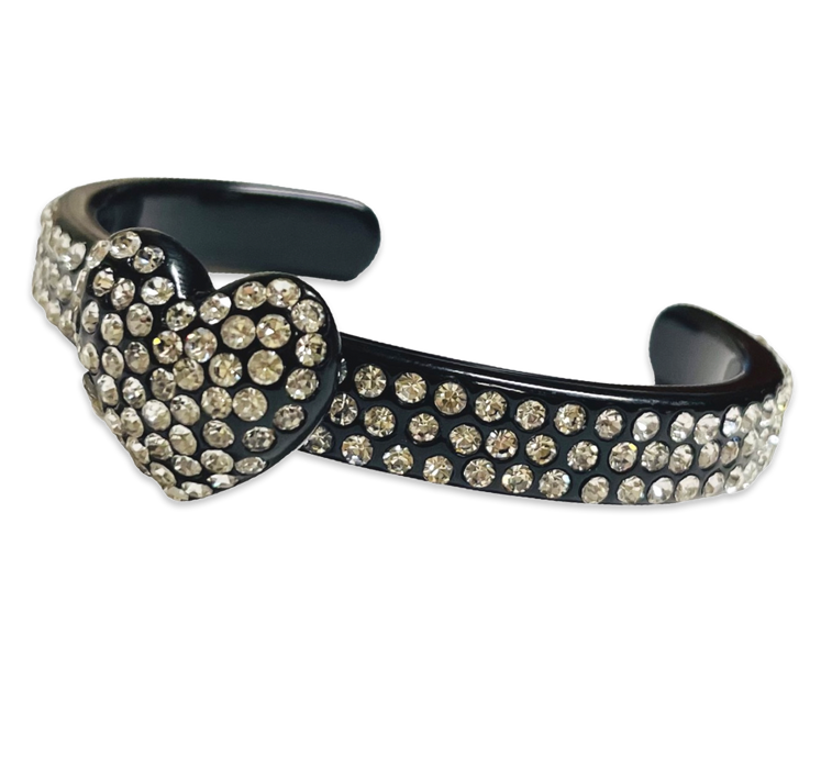 Thin Crystal Encrusted Heart Cuff Bracelet