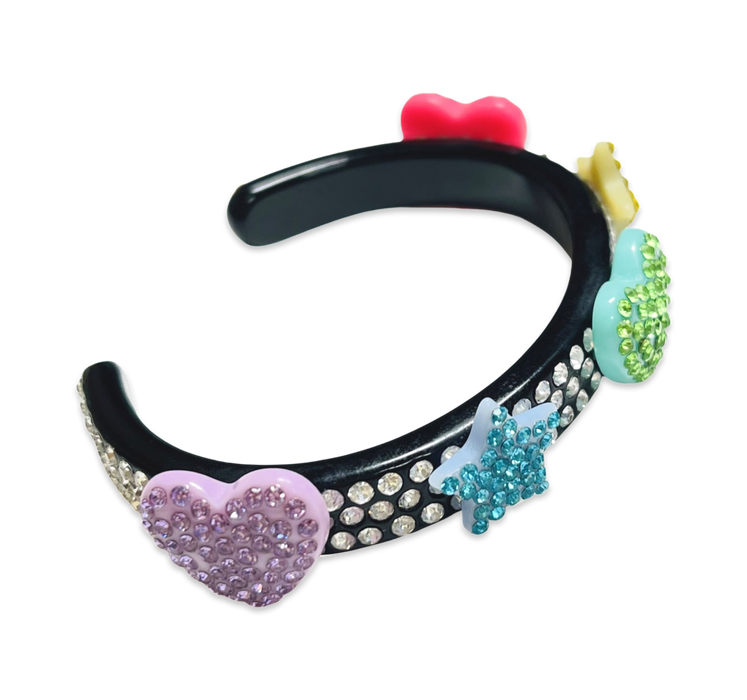Thin Crystal Star Hearts Cuff Bracelet