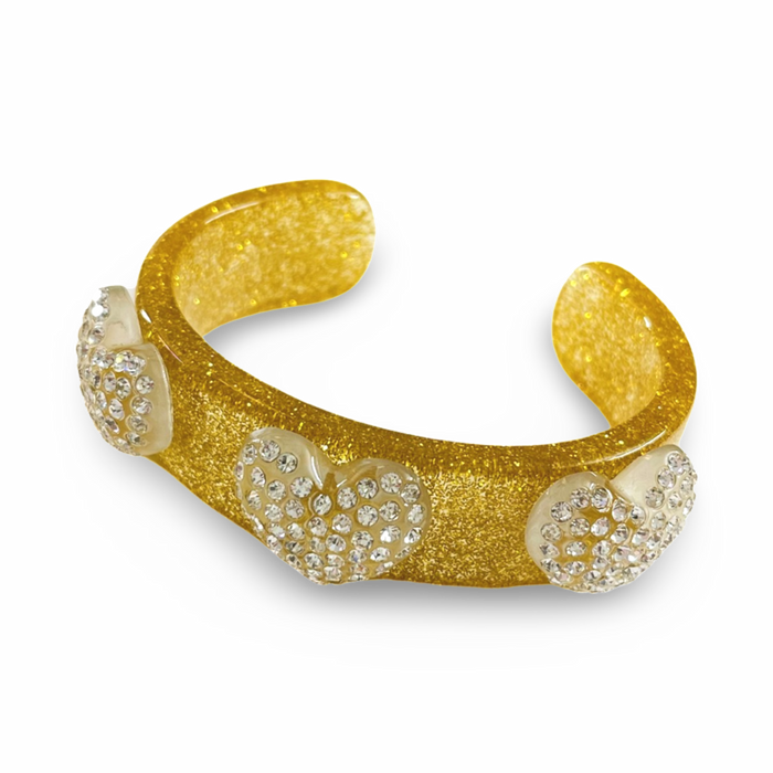 Crystal Hearts on Glitter Wide Cuff Bracelet