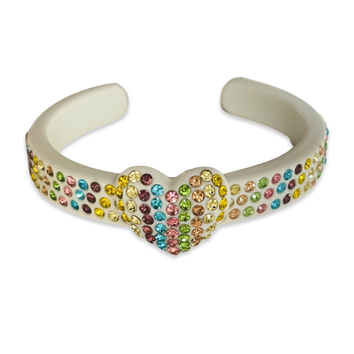Thin Crystal Encrusted Heart Cuff Bracelet
