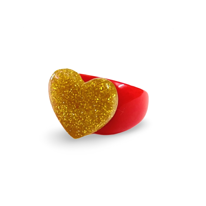 Puffy Glitter Heart Classic Ring
