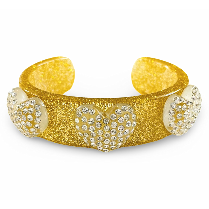 Crystal Hearts on Glitter Wide Cuff Bracelet