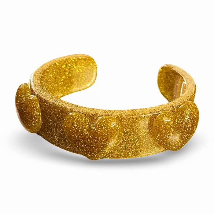 Glitter Puffy Heart Wide Cuff Bracelet