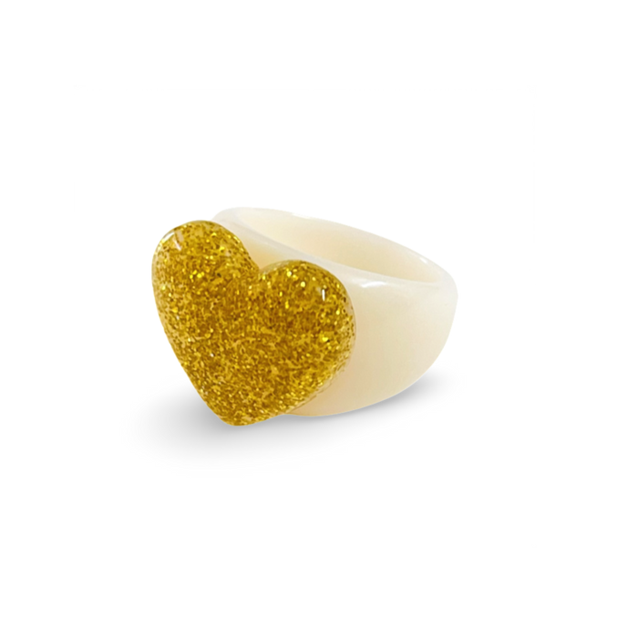 Puffy Glitter Heart Classic Ring