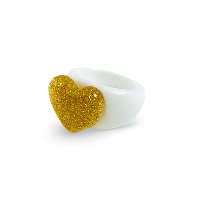 Puffy Glitter Heart Classic Ring