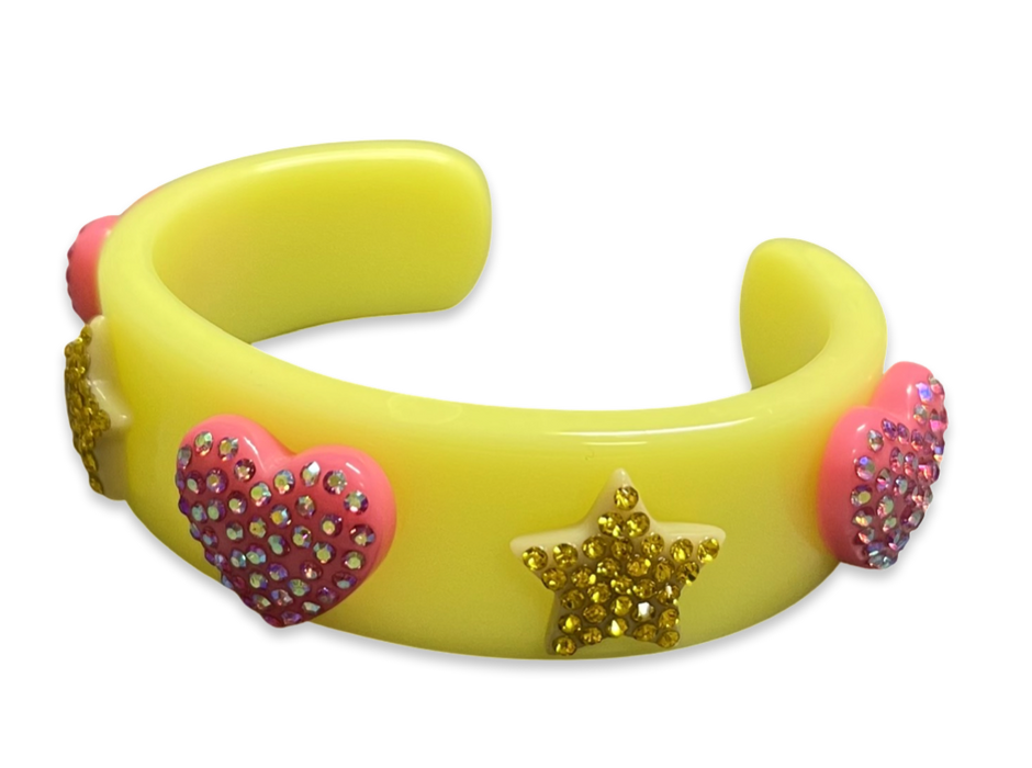 Encrusted Crystal Hearts and Stars Wide Cuff Bracelet