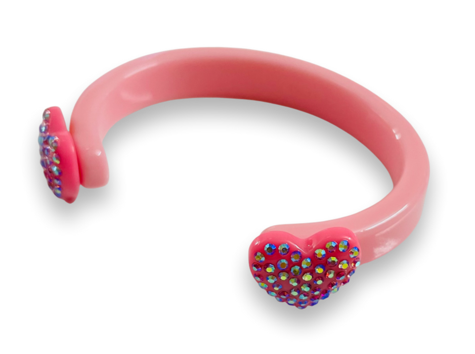 Thin Crystal Encrusted Hearts Cuff Bracelet