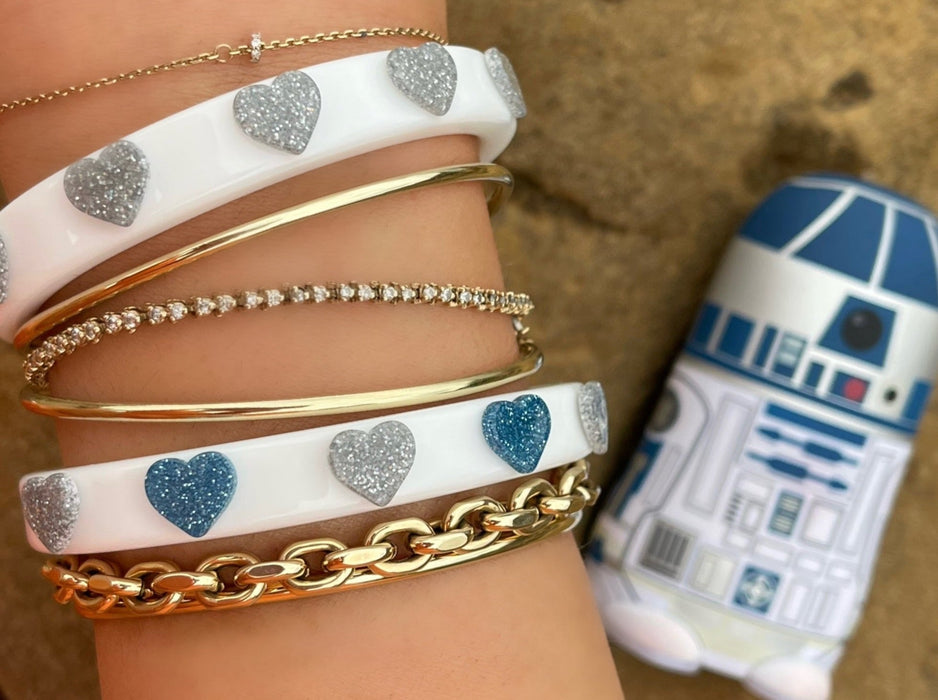 Mini Glitter Hearts Thin Cuff Bracelet