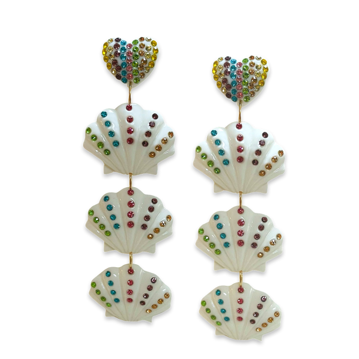 Crystal Scallop Shells Dangle Earrings
