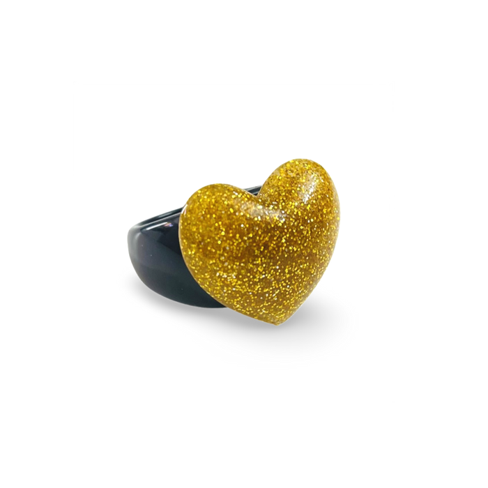 Puffy Glitter Heart Classic Ring