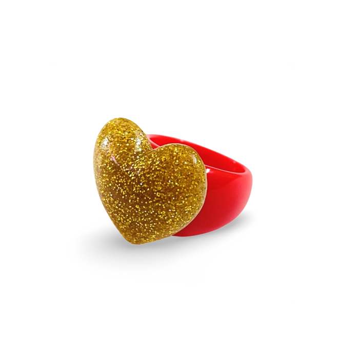 Puffy Glitter Heart Classic Ring