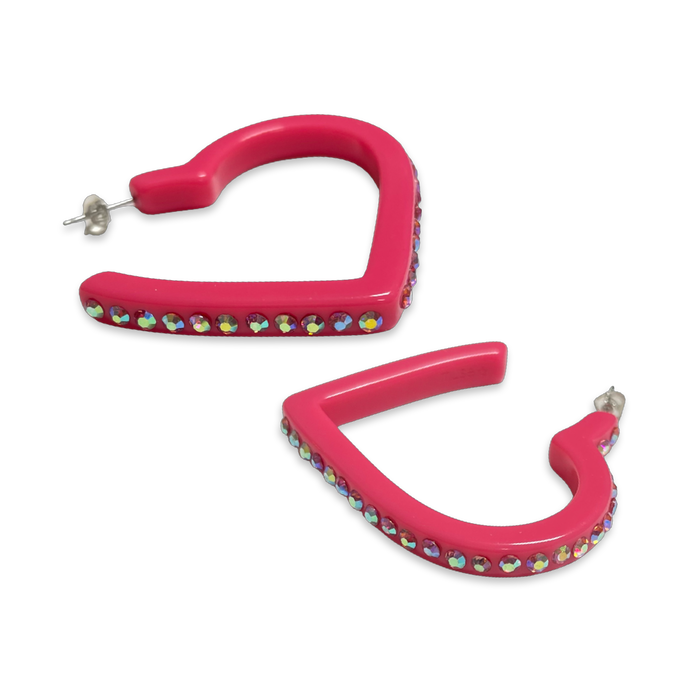 Large Crystal Acrylic Heart Hoop Earrings